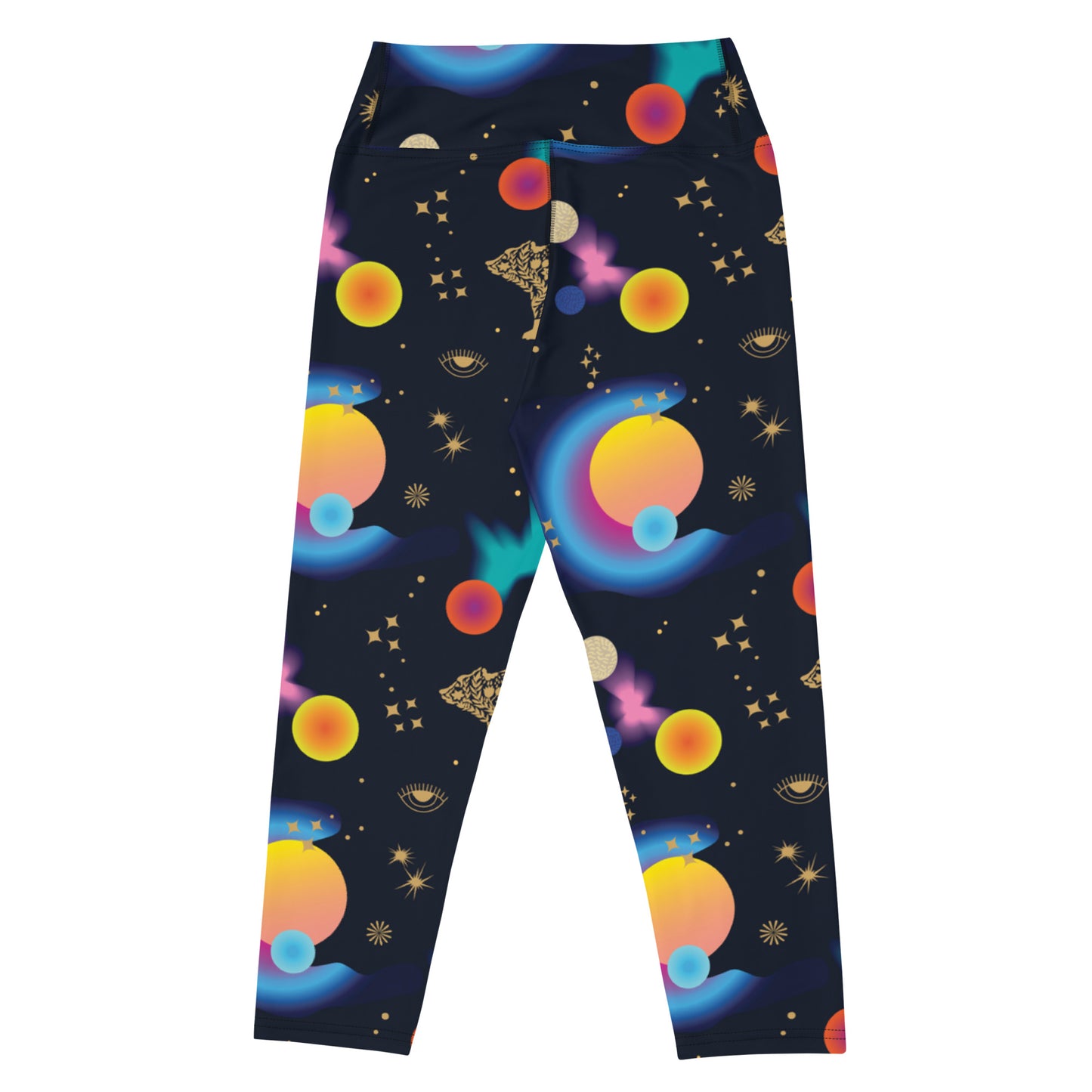 Space Magic Black High-Waisted Yoga Capri Leggings