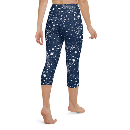 Starry Night Blue High-Waisted Yoga Capri Leggings