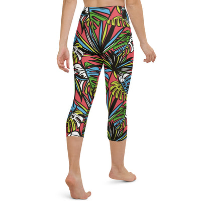 Multicolored Leafy Mix High-Waisted Yoga Capri Leggings