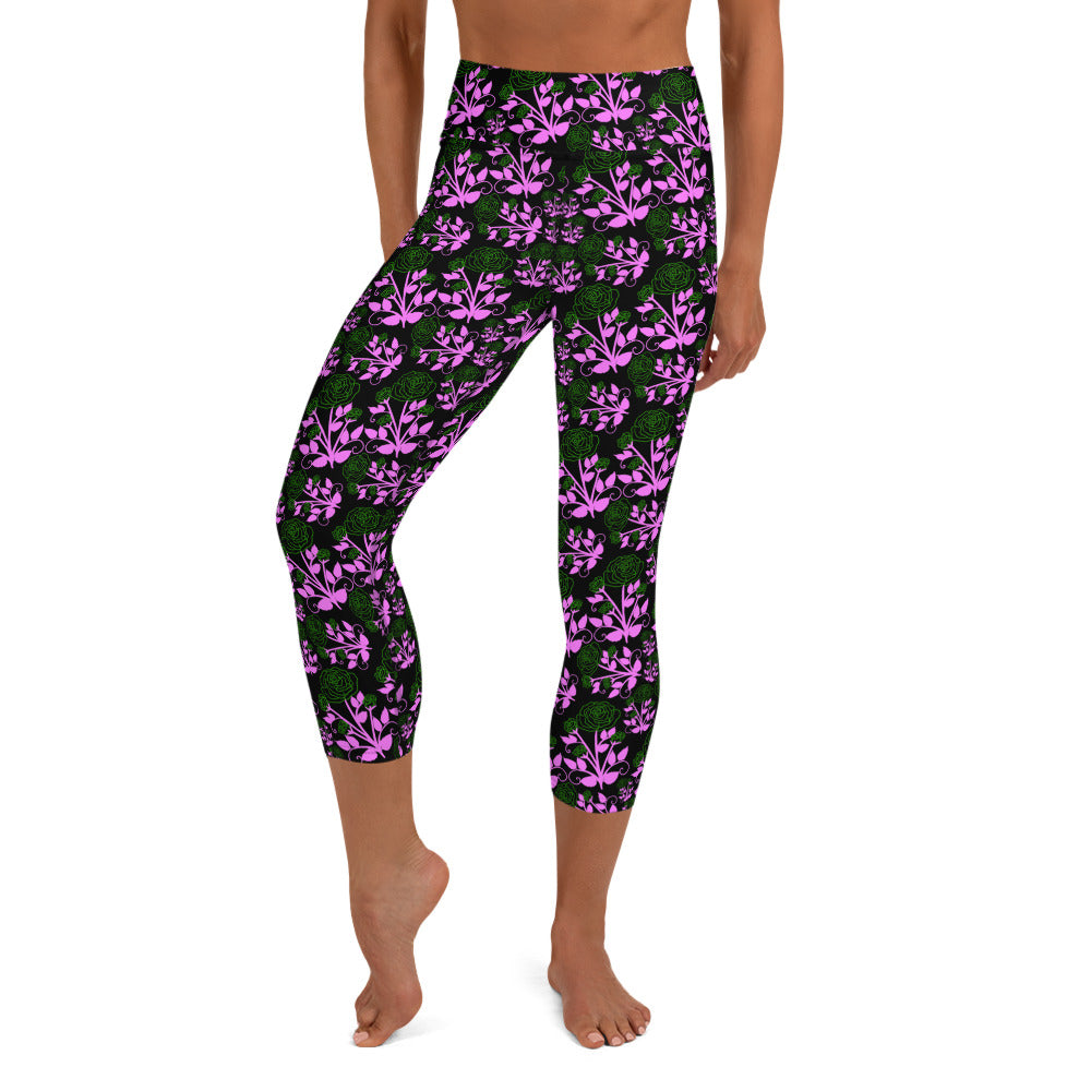 Sweet Floral Printed Yoga Capri Leggings