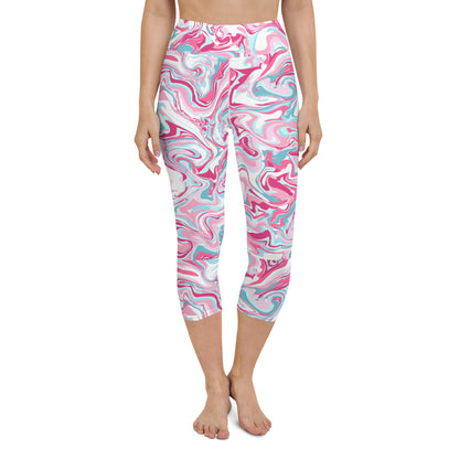 Pink Marble Madness Yoga Capri Leggings