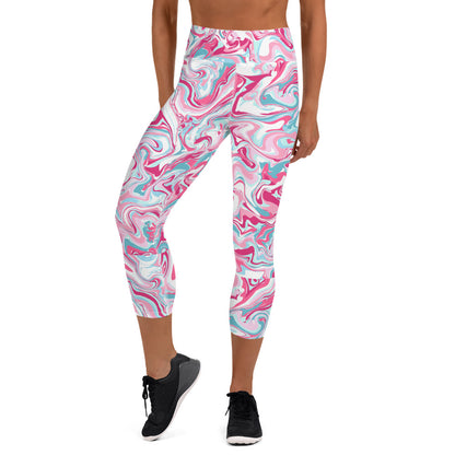 Pink Marble Madness Yoga Capri Leggings