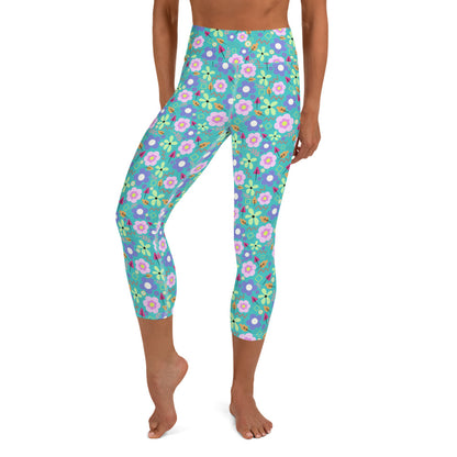 Turquoise Floral Capri Leggings