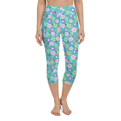 Turquoise Floral Capri Leggings