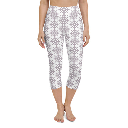 Snowflake White Printed Yoga Capri Leggings