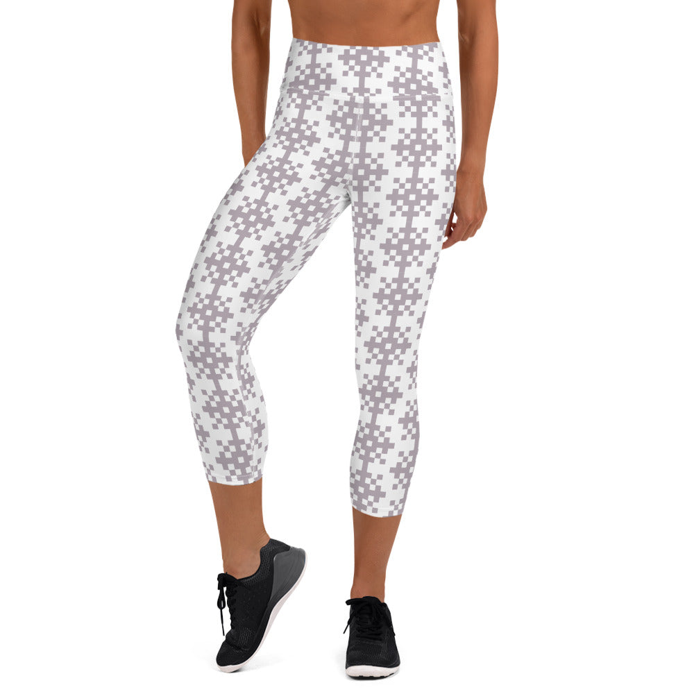 Snowflake White Printed Yoga Capri Leggings