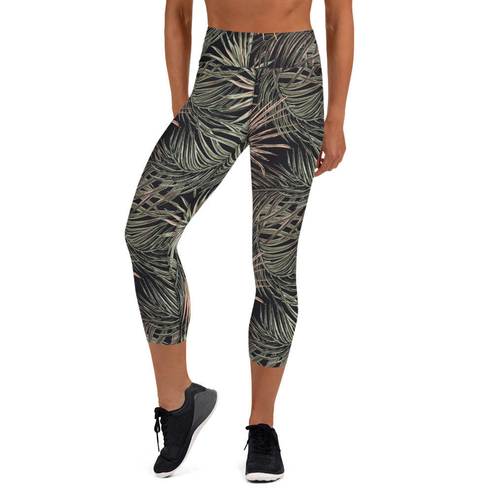 Black Leaf Tale High-Waisted Yoga Capri Leggings