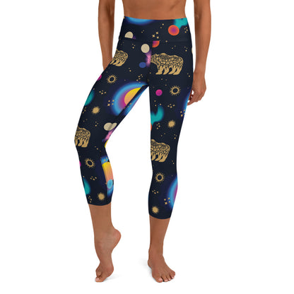 Space Magic Black High-Waisted Yoga Capri Leggings