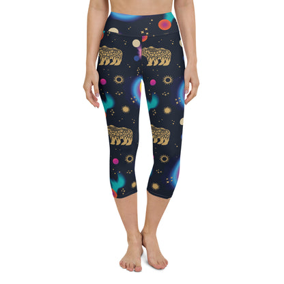 Space Magic Black High-Waisted Yoga Capri Leggings