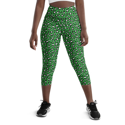 Green Leopard High-Waisted Yoga Capri Leggings