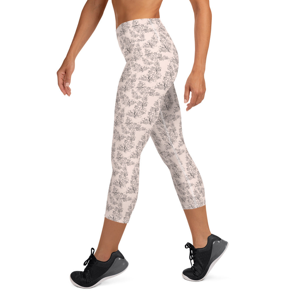 Pink Flourish Activewear Yoga Capri Leggings