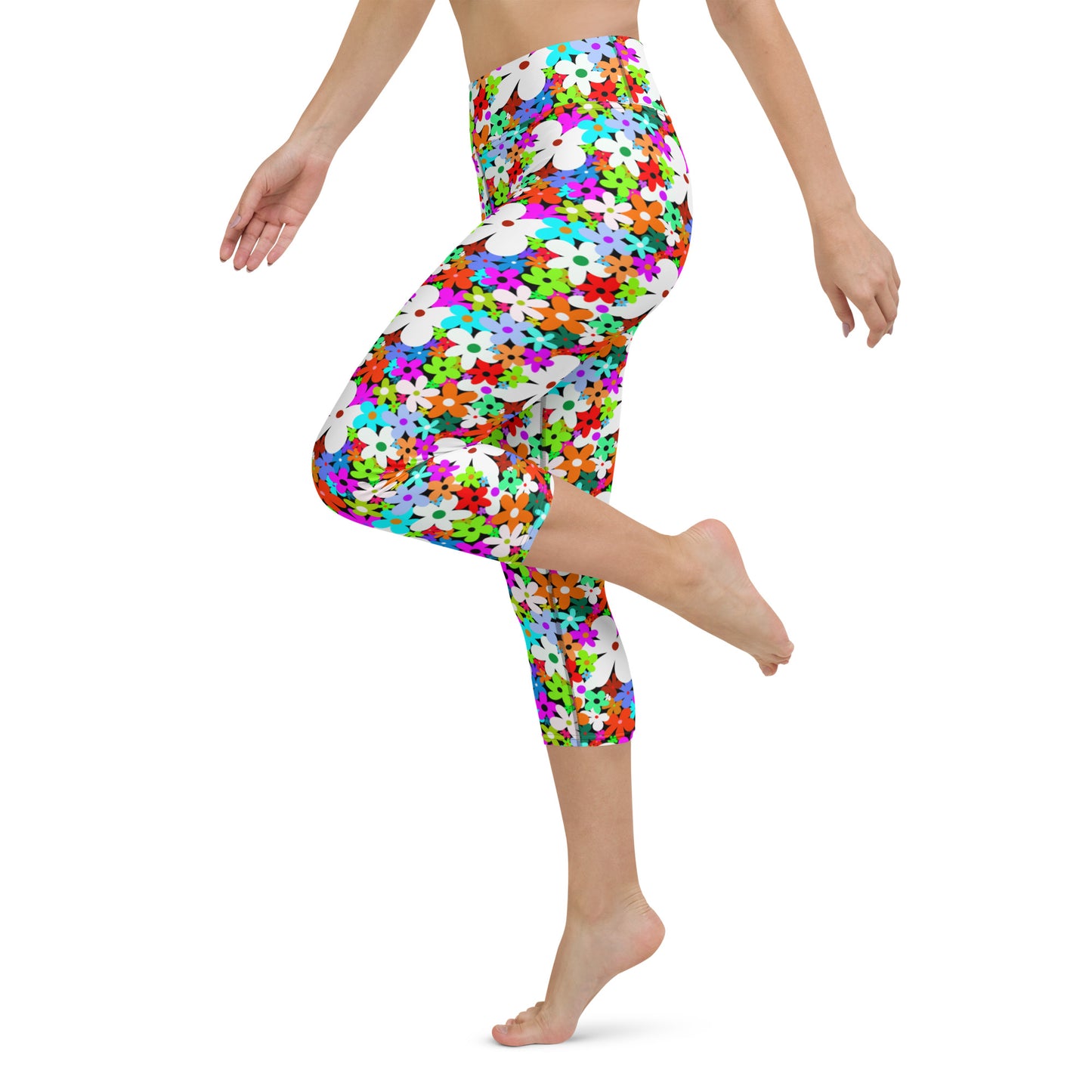 Elegant Multicolored Floral Yoga Capri Leggings