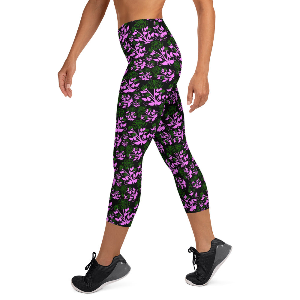 Sweet Floral Printed Yoga Capri Leggings