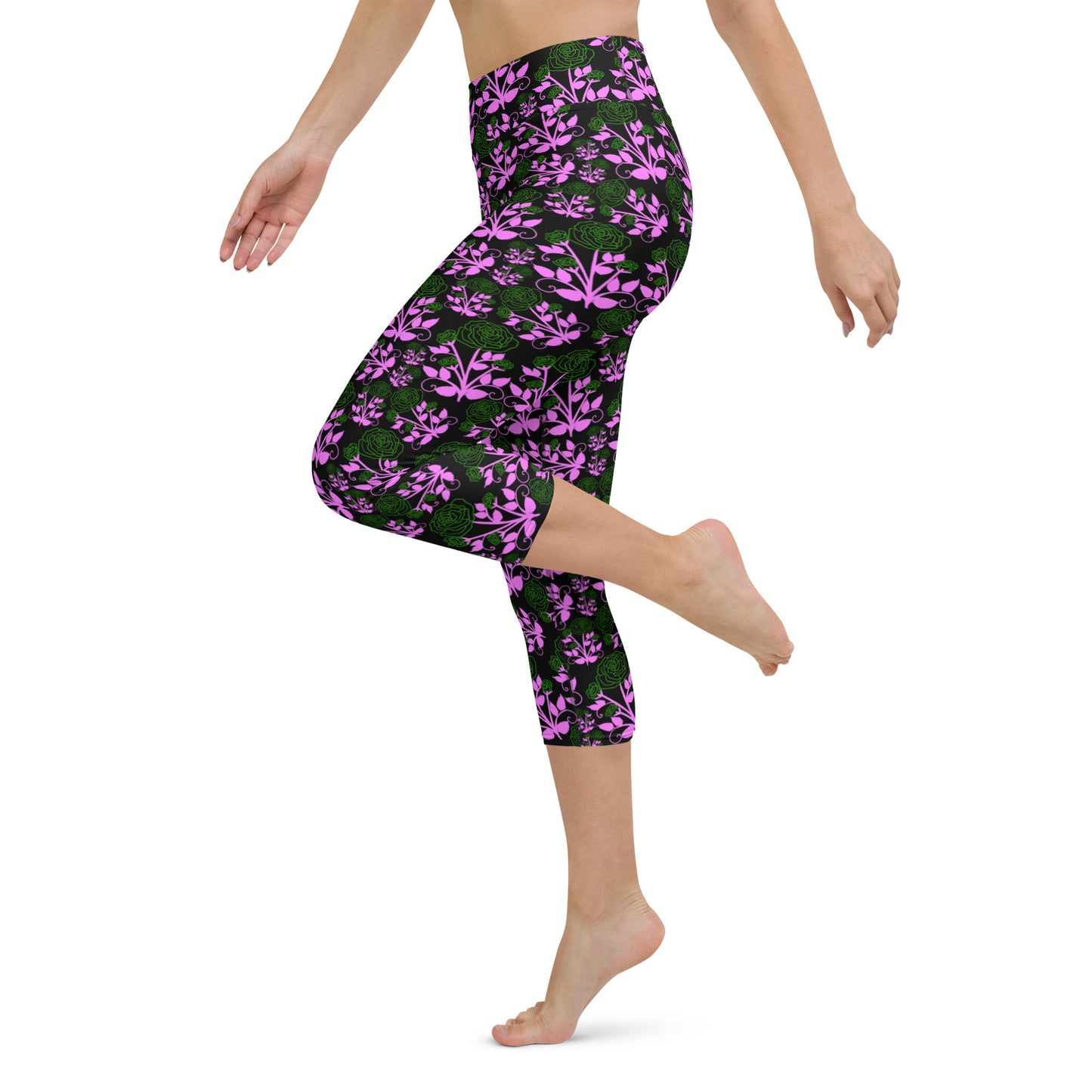 Sweet Floral Printed Yoga Capri Leggings