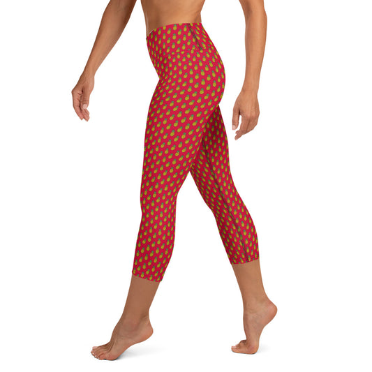 Pineapple Paradise Crimson Yoga Capri Leggings