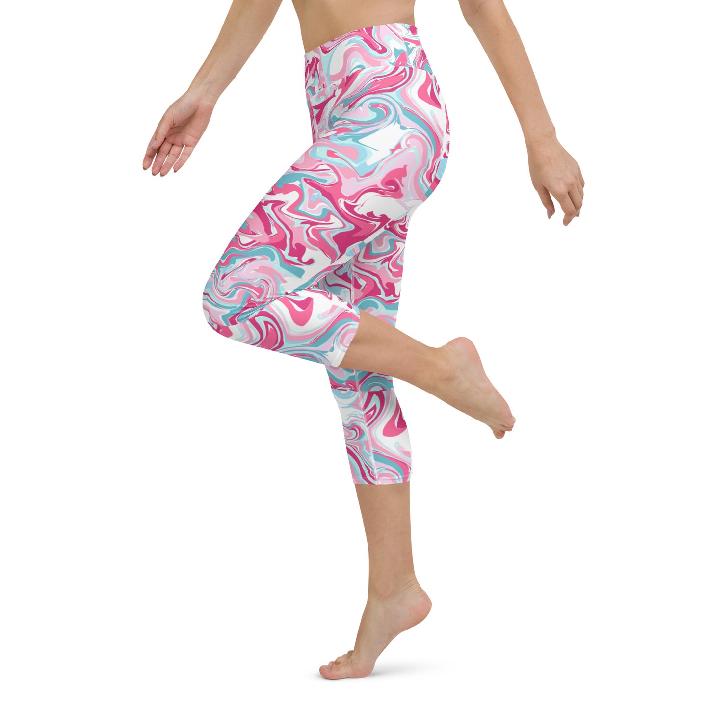 Pink Marble Madness Yoga Capri Leggings