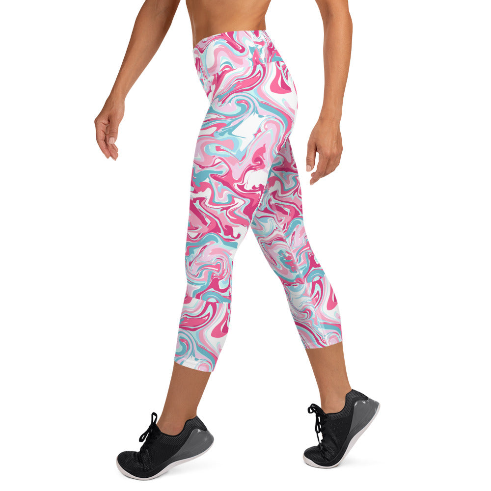 Pink Marble Madness Yoga Capri Leggings