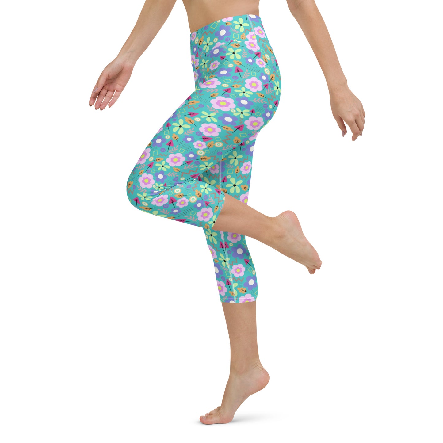 Turquoise Floral Capri Leggings