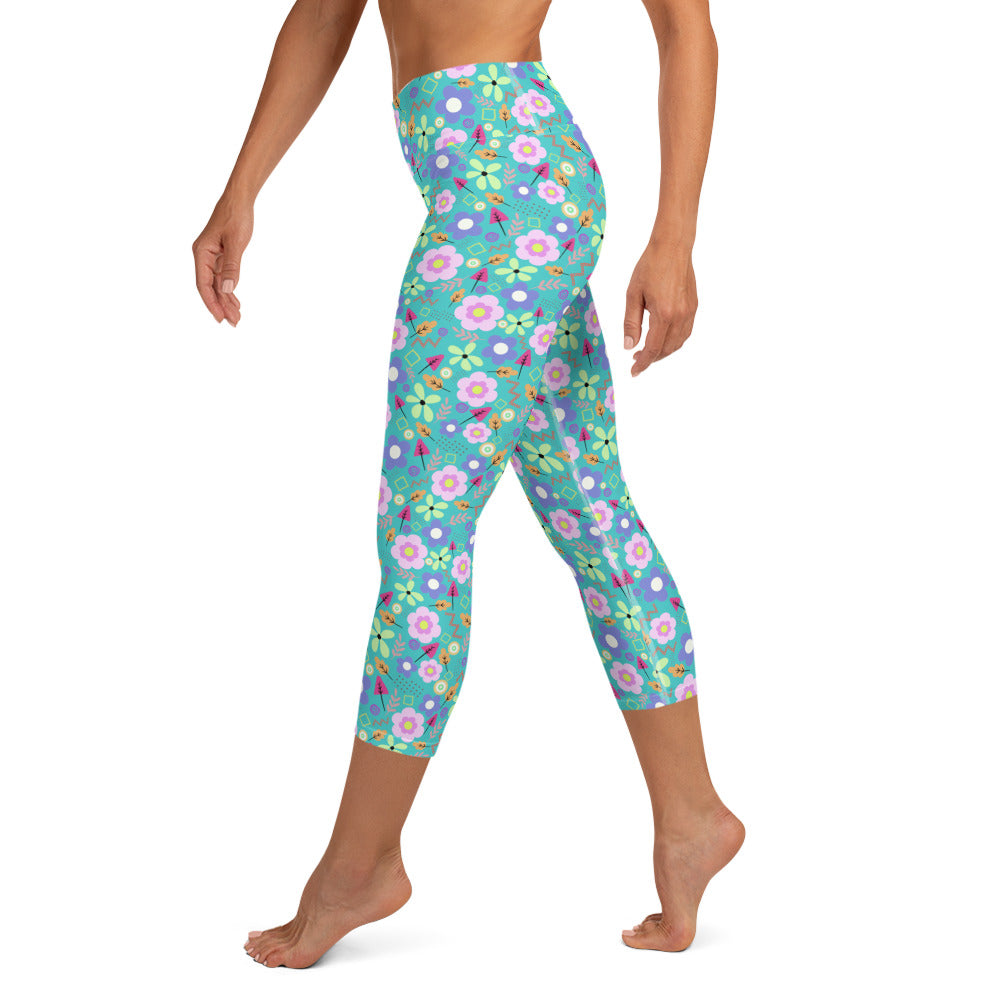 Turquoise Floral Capri Leggings