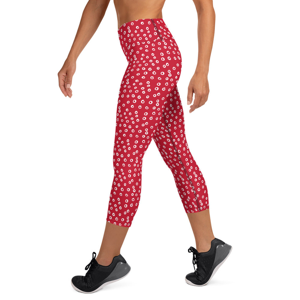 Festive Red Dots Pattern Yoga Capri Leggings