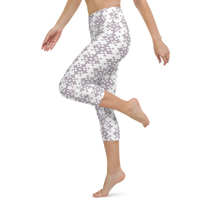 Snowflake White Printed Yoga Capri Leggings