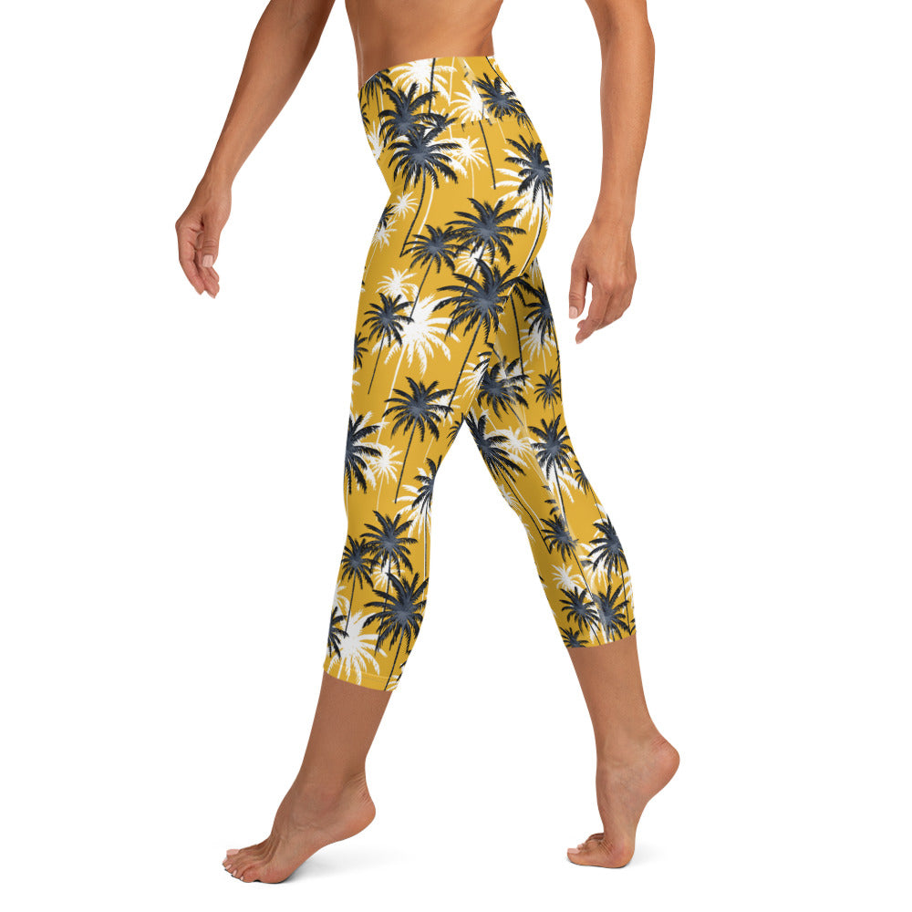 Tree Style Yellow Yoga Capri Leggings