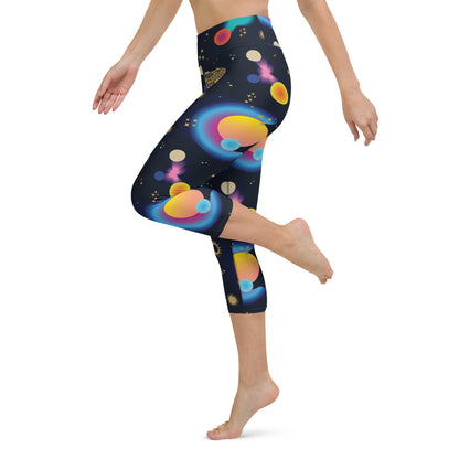 Space Magic Black High-Waisted Yoga Capri Leggings