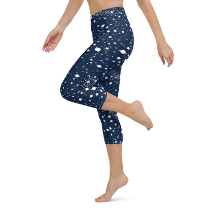 Starry Night Blue High-Waisted Yoga Capri Leggings