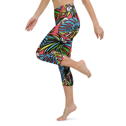 Multicolored Leafy Mix High-Waisted Yoga Capri Leggings