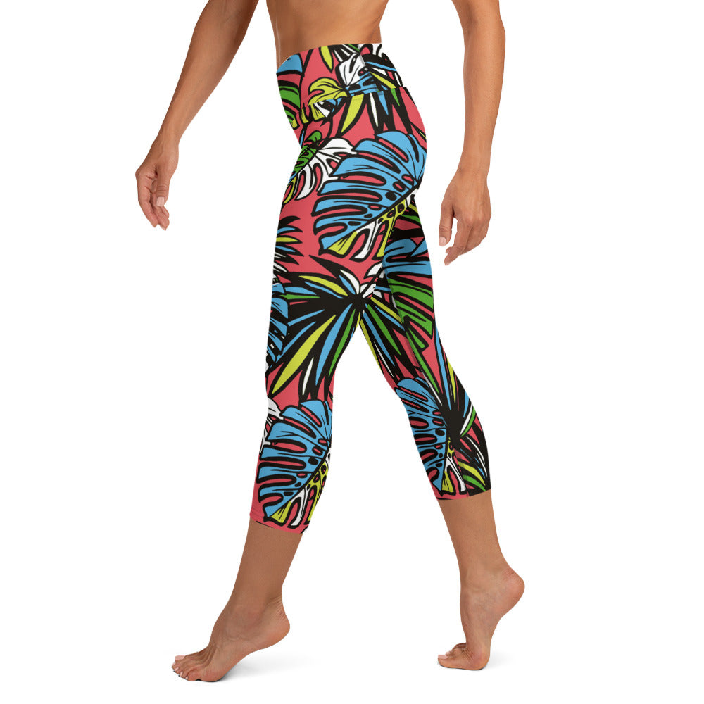 Multicolored Leafy Mix High-Waisted Yoga Capri Leggings