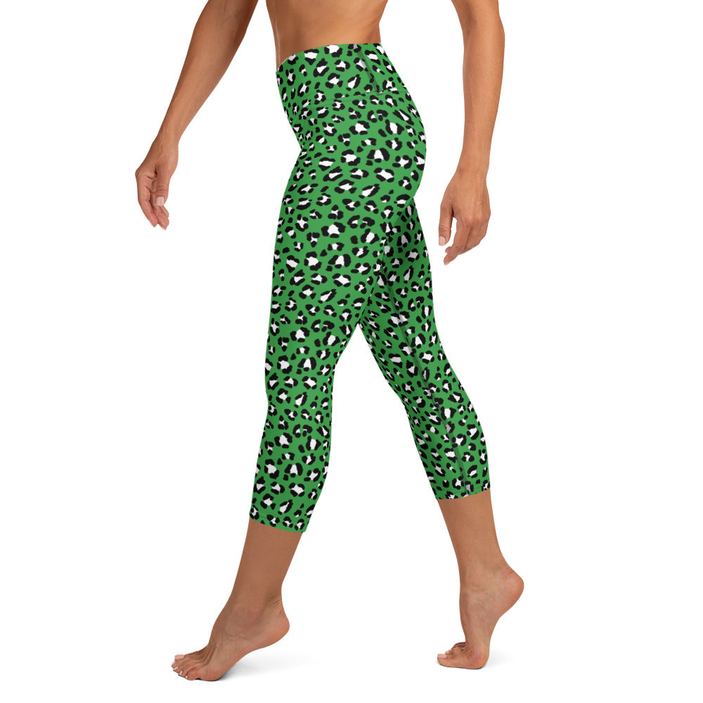 Green Leopard High-Waisted Yoga Capri Leggings