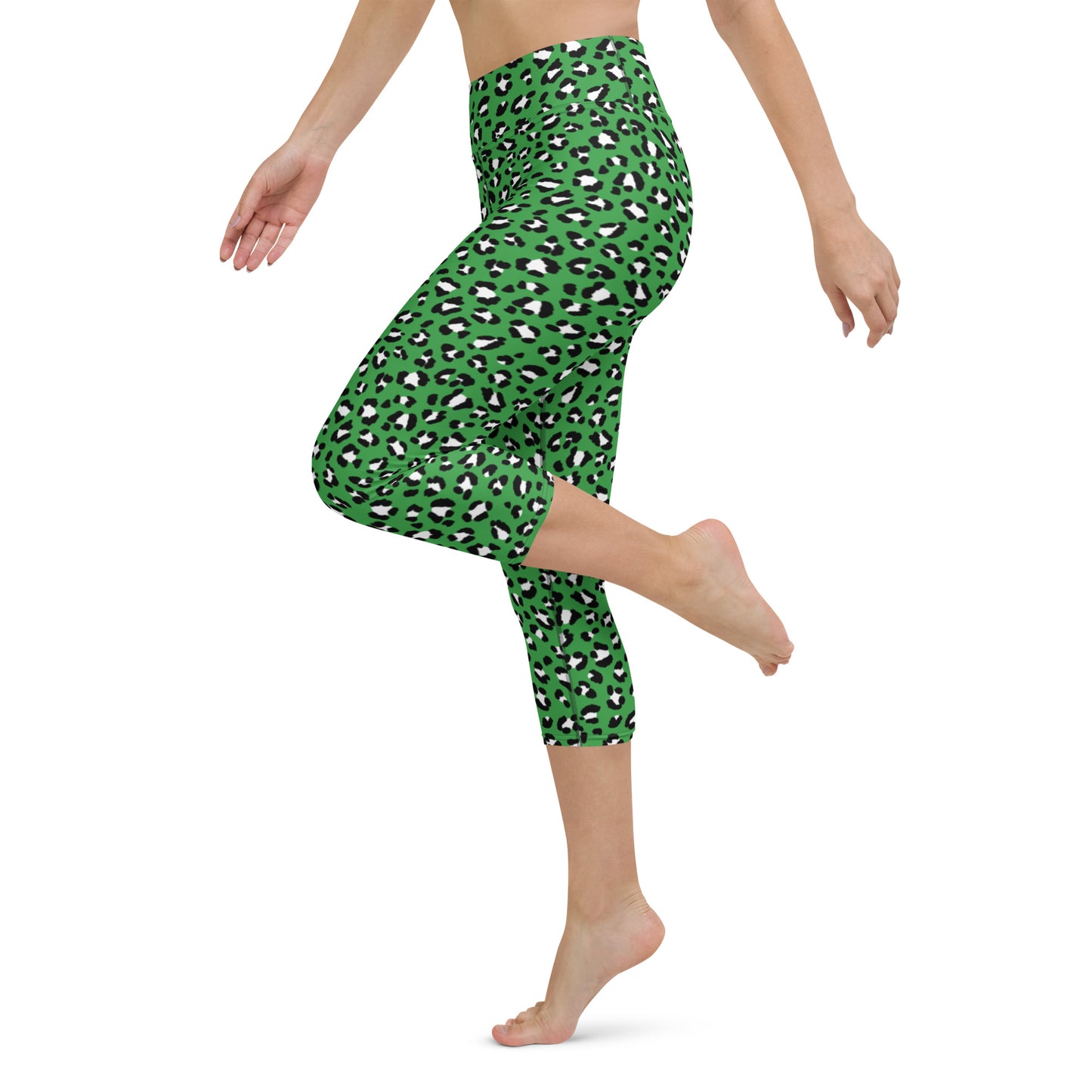 Green Leopard High-Waisted Yoga Capri Leggings