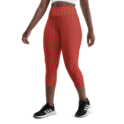 Pineapple Paradise Crimson Yoga Capri Leggings