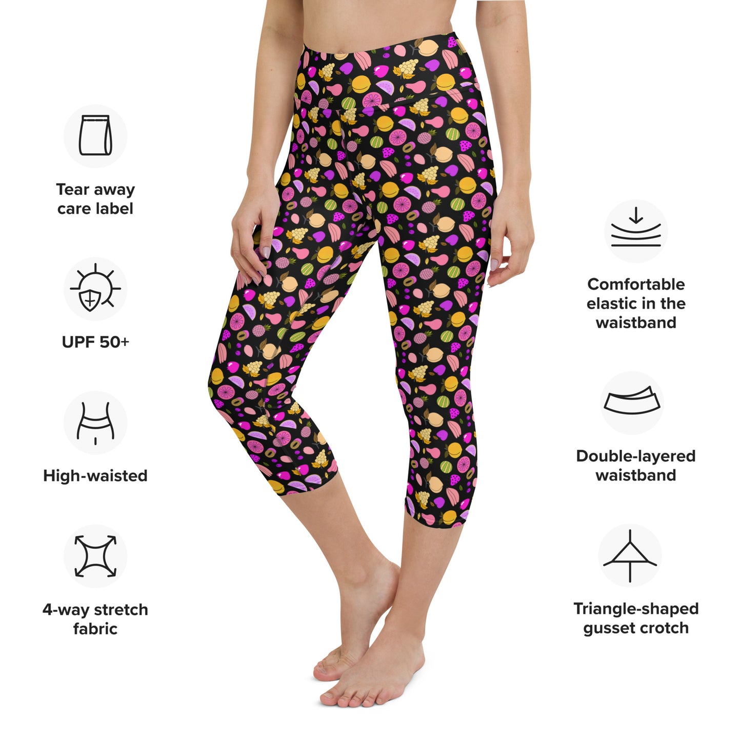 Fruit Patterned Activewear Yoga Capri Leggings