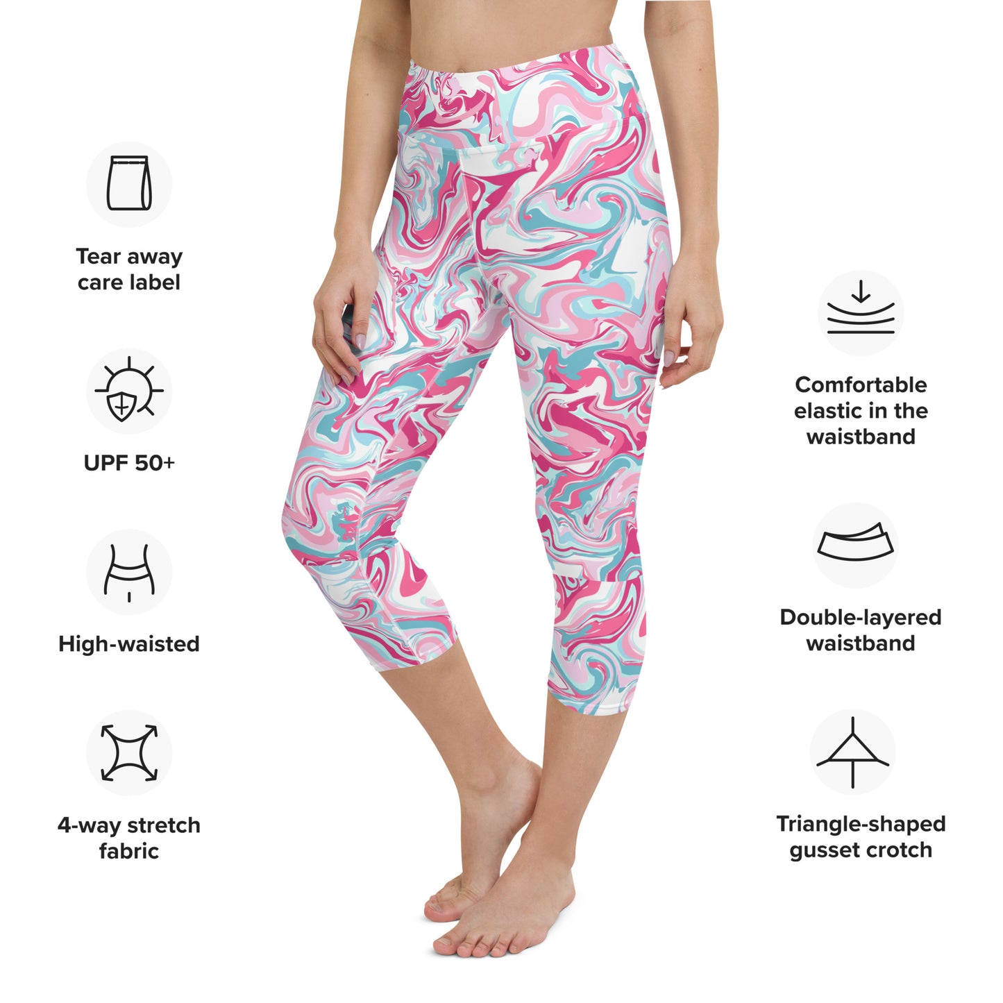 Pink Marble Madness Yoga Capri Leggings