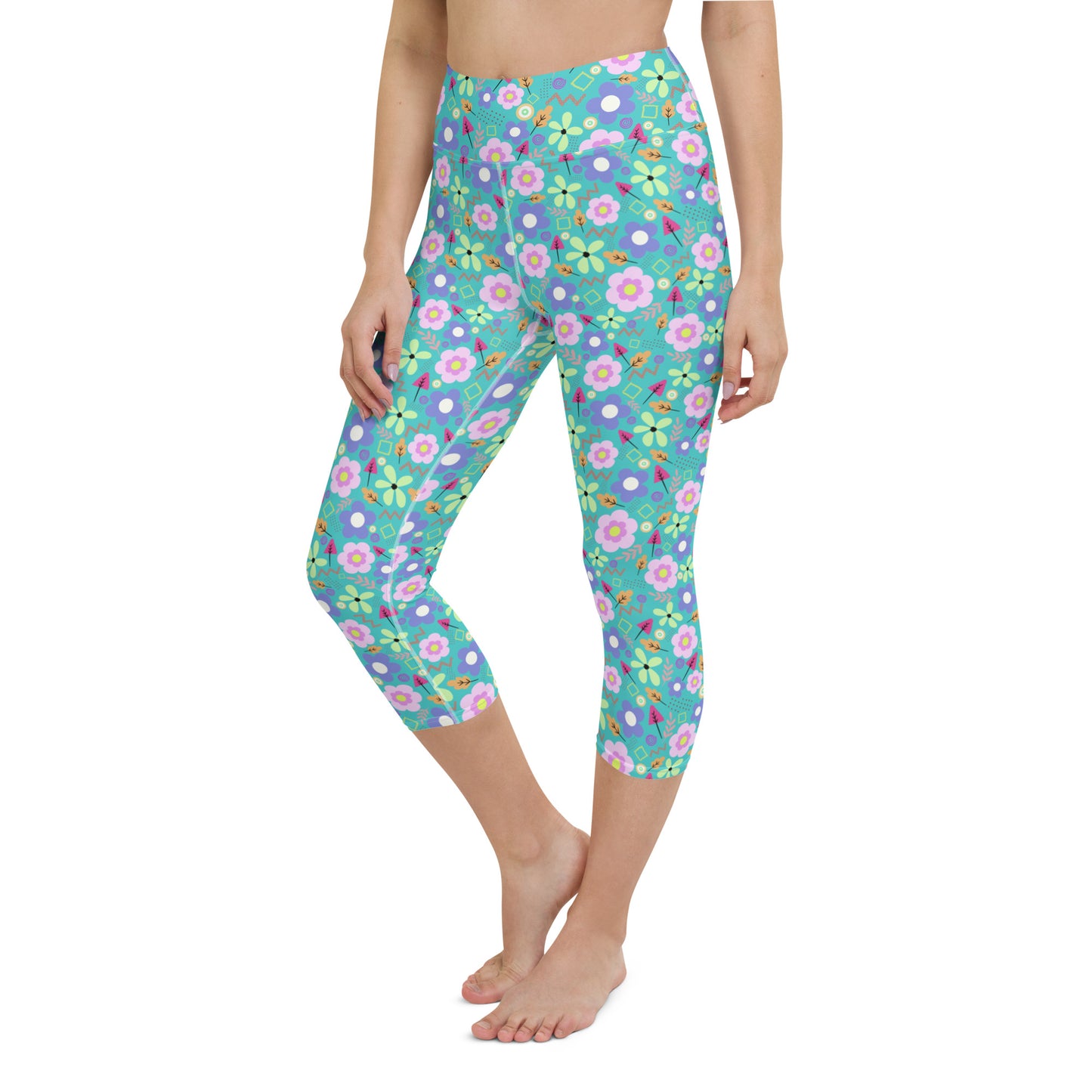 Turquoise Floral Capri Leggings