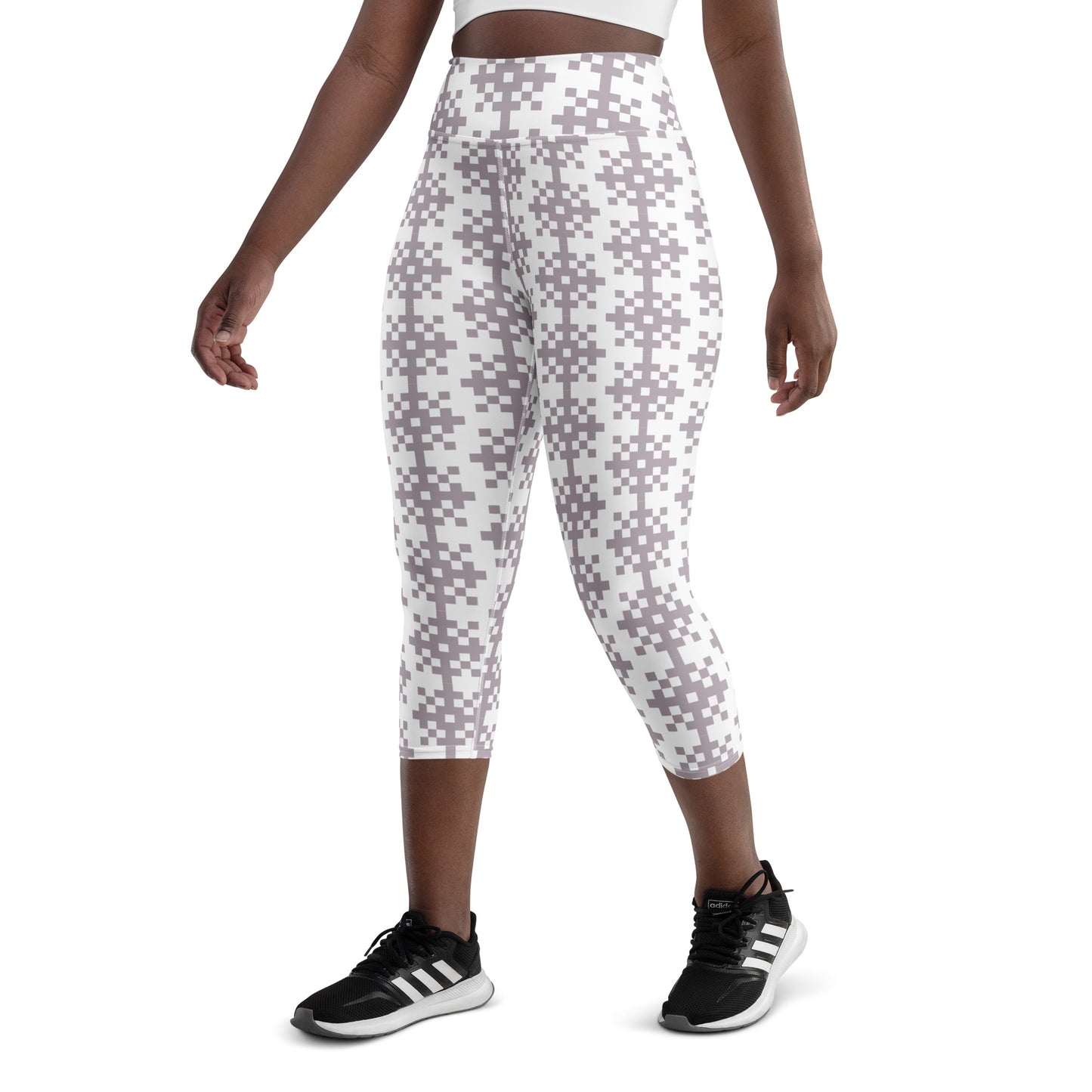 Snowflake White Printed Yoga Capri Leggings