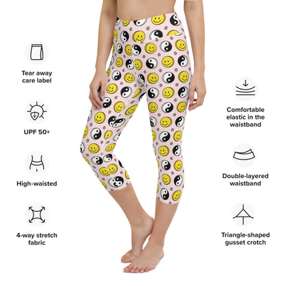 Perfect Smiley Print High-Waisted Yoga Capri Leggings