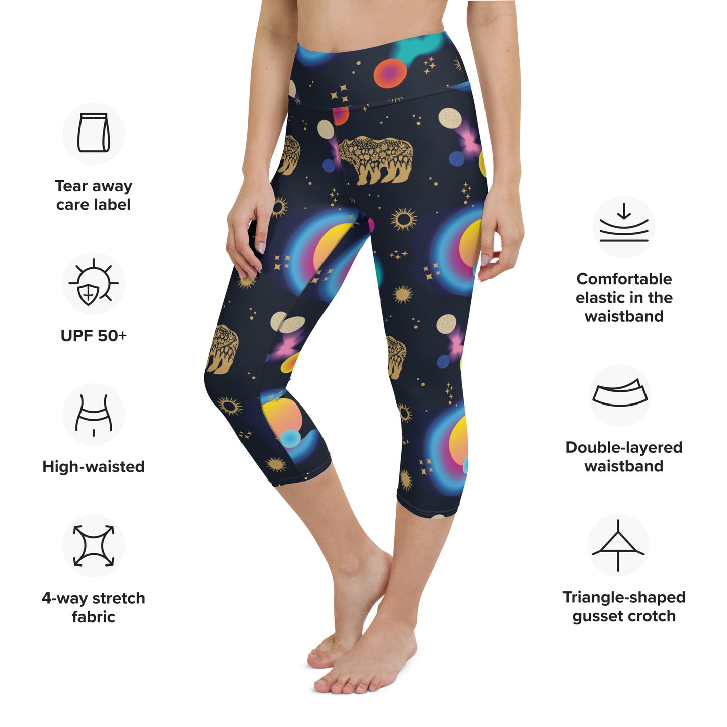 Space Magic Black High-Waisted Yoga Capri Leggings