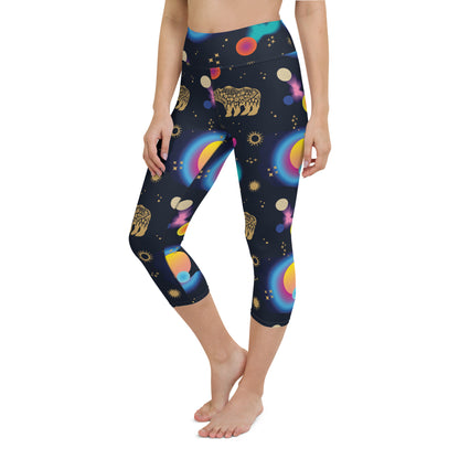 Space Magic Black High-Waisted Yoga Capri Leggings