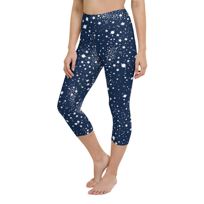 Starry Night Blue High-Waisted Yoga Capri Leggings