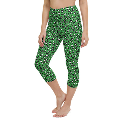 Green Leopard High-Waisted Yoga Capri Leggings