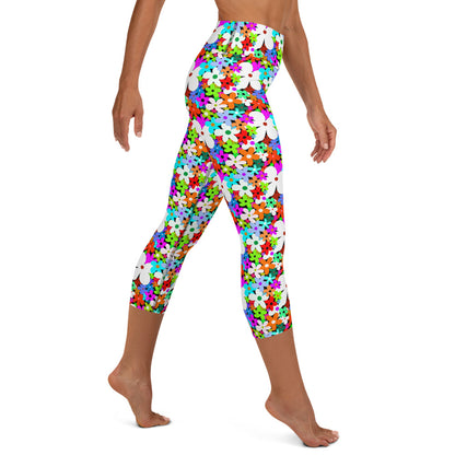 Elegant Multicolored Floral Yoga Capri Leggings