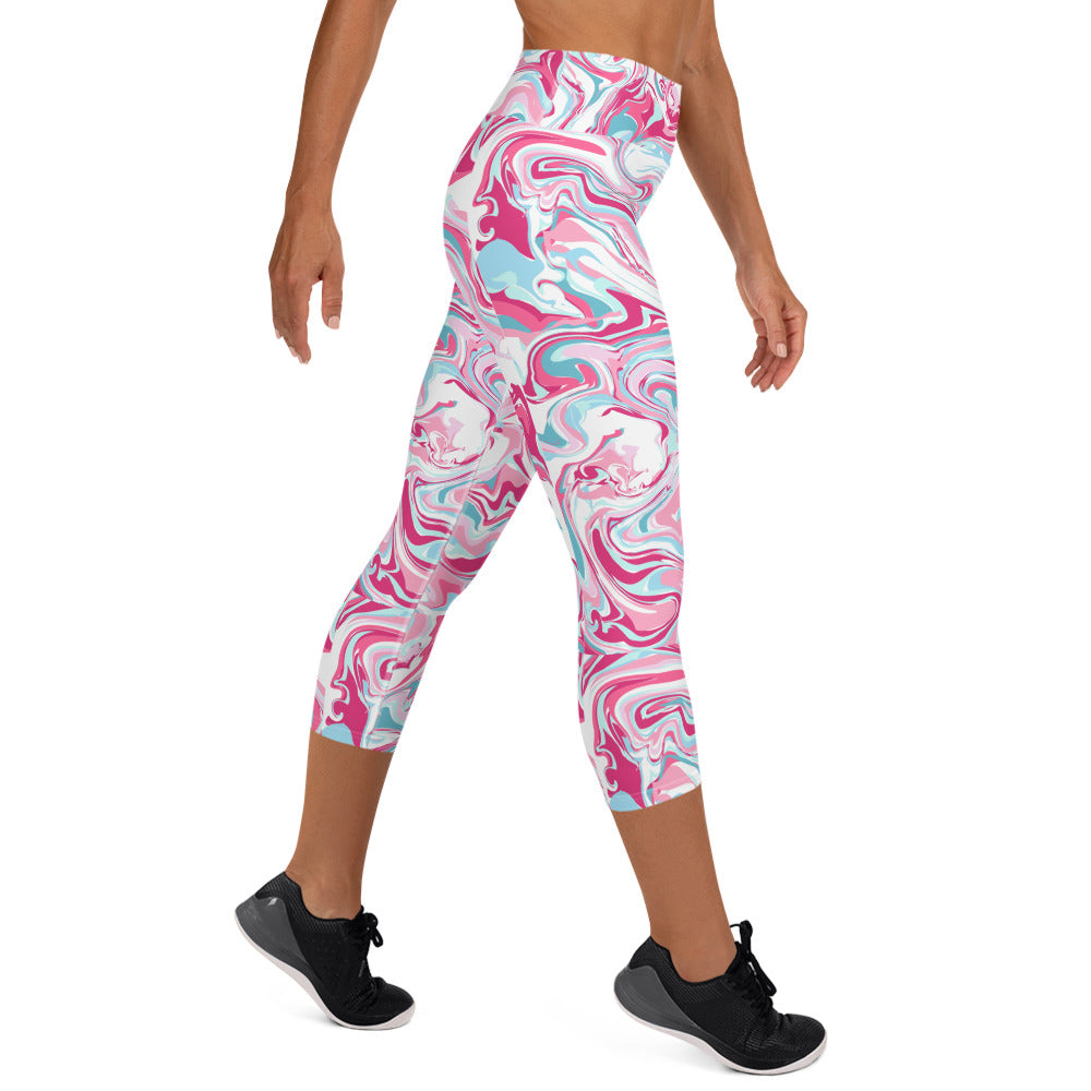 Pink Marble Madness Yoga Capri Leggings