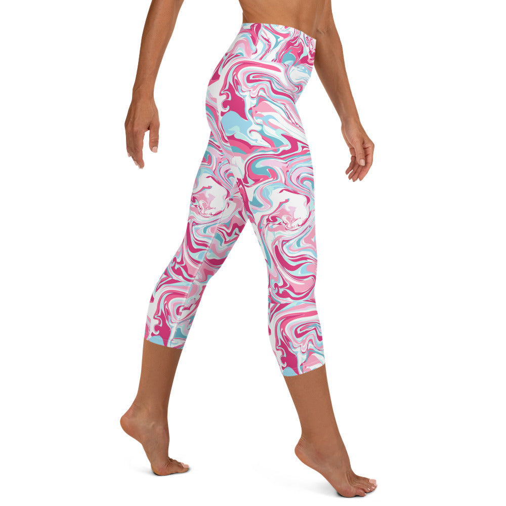 Pink Marble Madness Yoga Capri Leggings