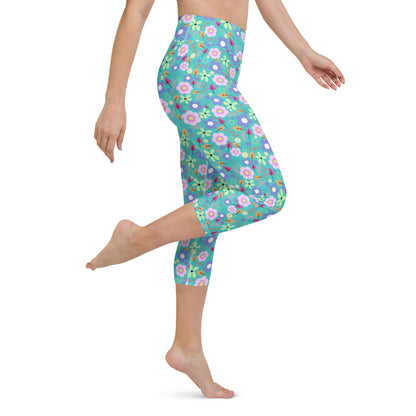 Turquoise Floral Capri Leggings