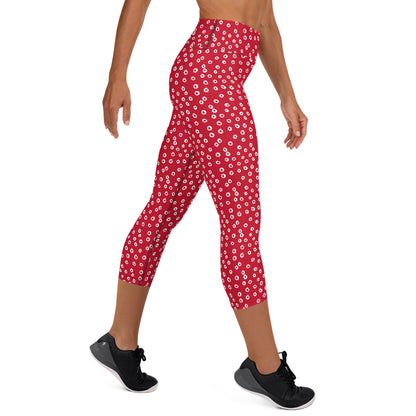 Festive Red Dots Pattern Yoga Capri Leggings