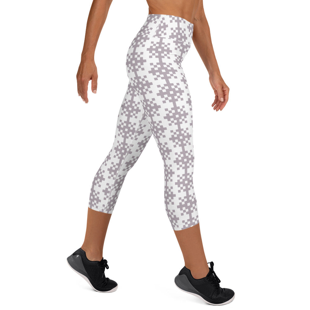 Snowflake White Printed Yoga Capri Leggings