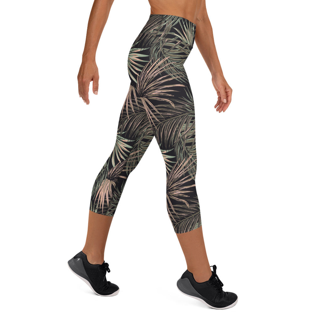 Black Leaf Tale High-Waisted Yoga Capri Leggings