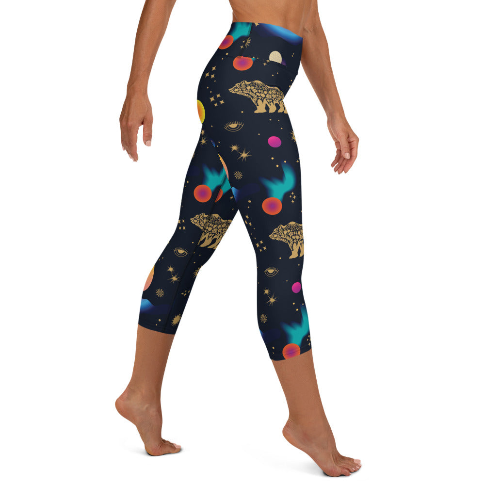 Space Magic Black High-Waisted Yoga Capri Leggings